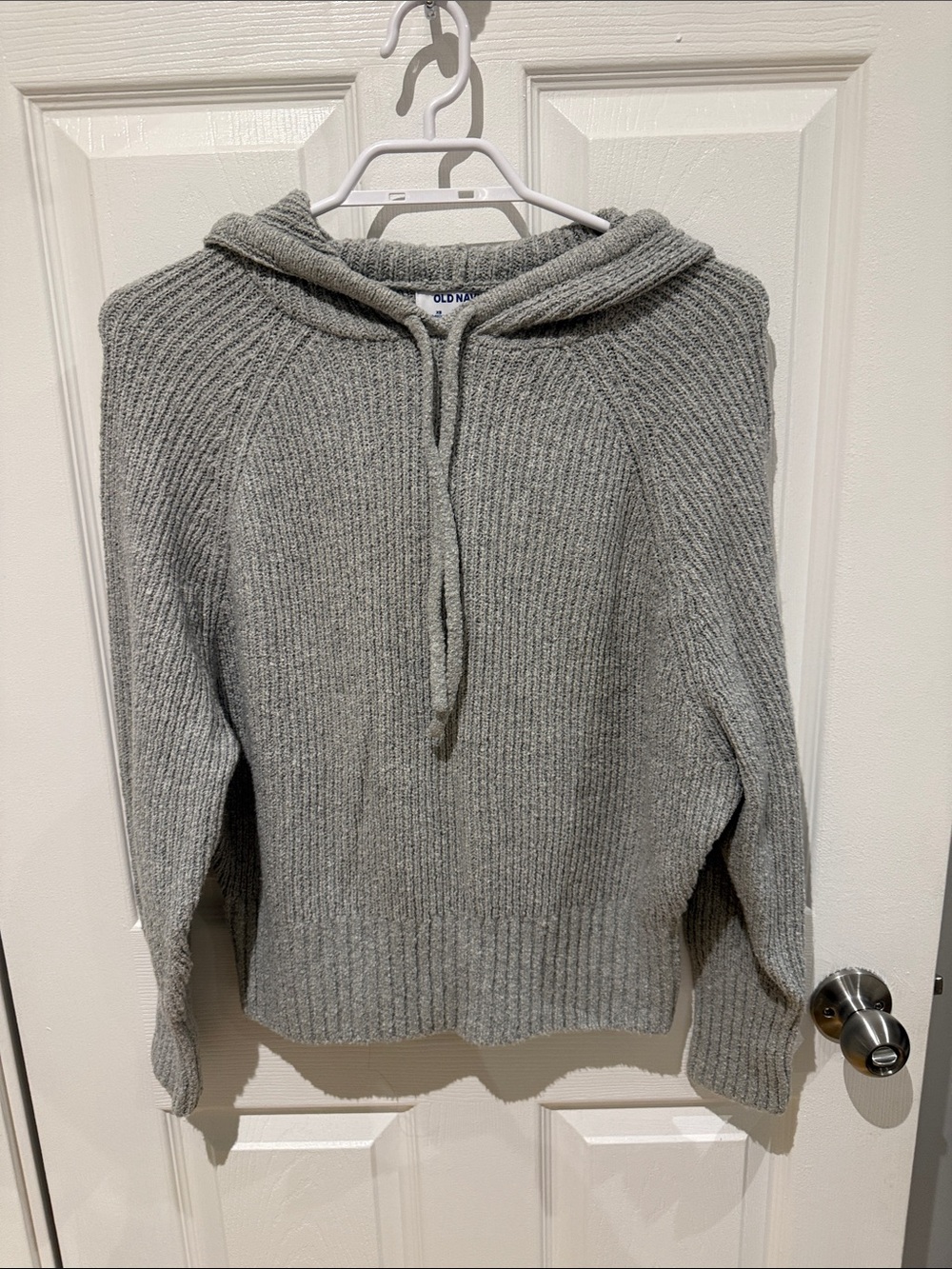 Old Navy Light Gray Ribbed Hoodie Sweater